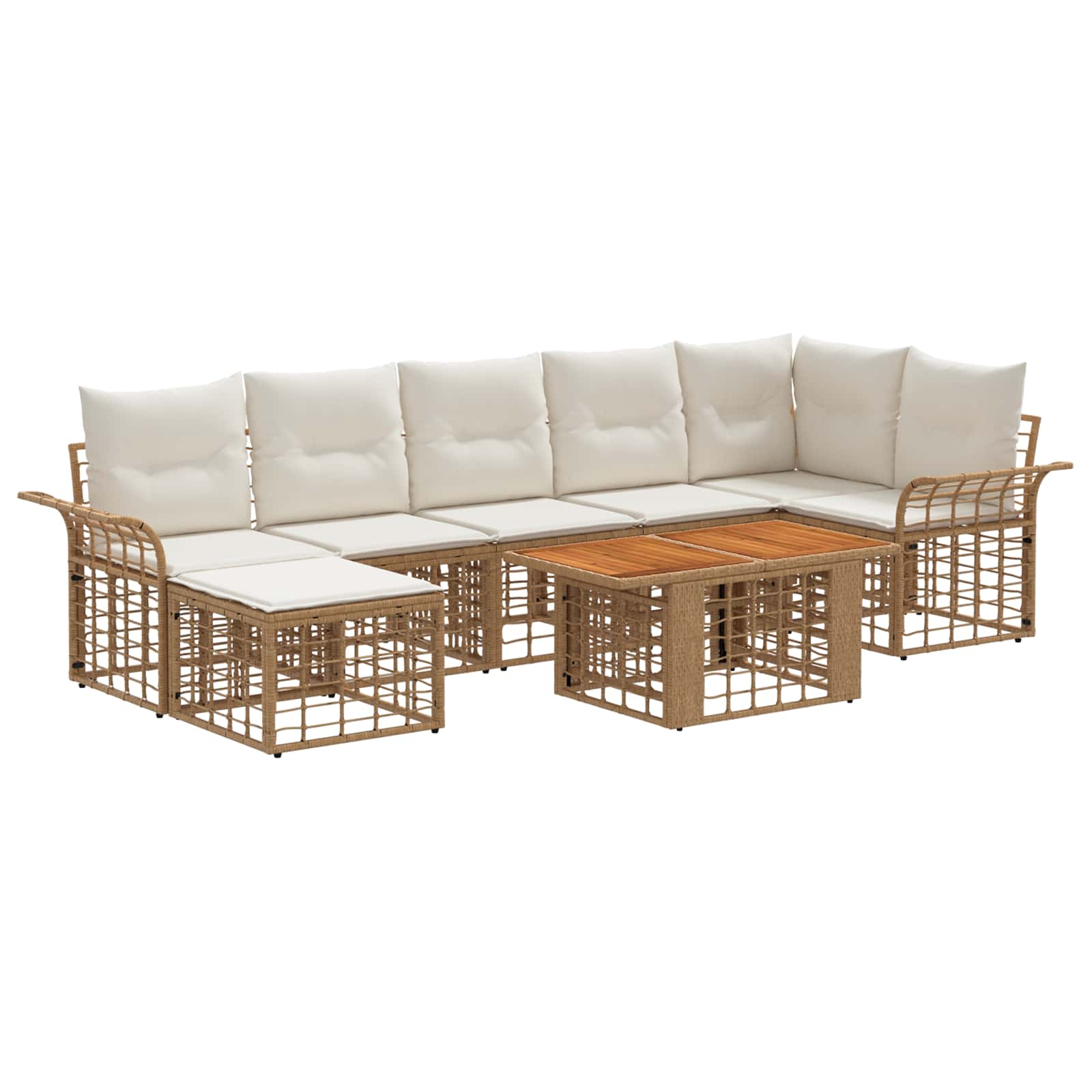 Gartensofa-set 8 stk. Natürlich und Cremweiß Poly-Rattan