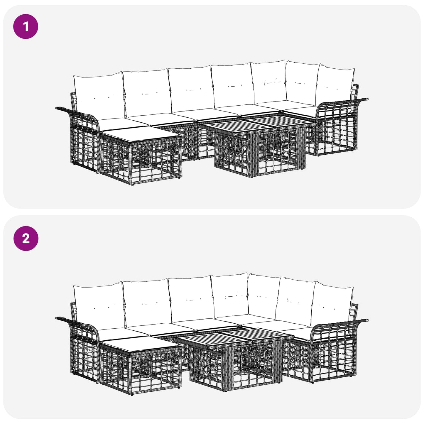 Gartensofa-set 8 stk. Natürlich und Cremweiß Poly-Rattan