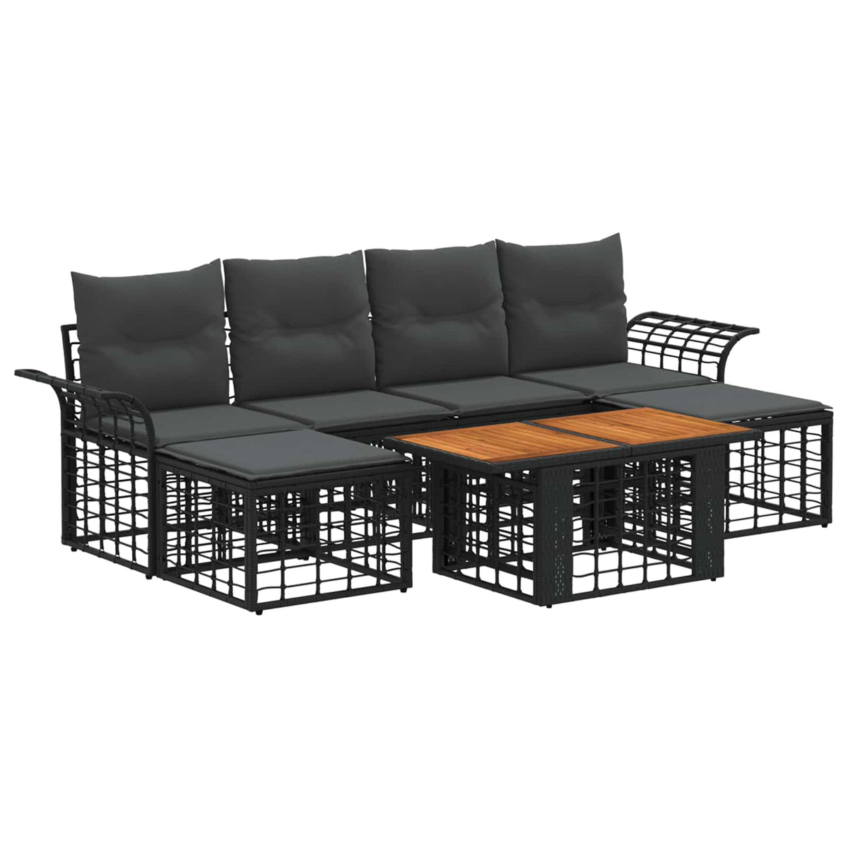 Gartensofa-set 7 stk. Schwarz und Dunkelgrau Poly-Rattan