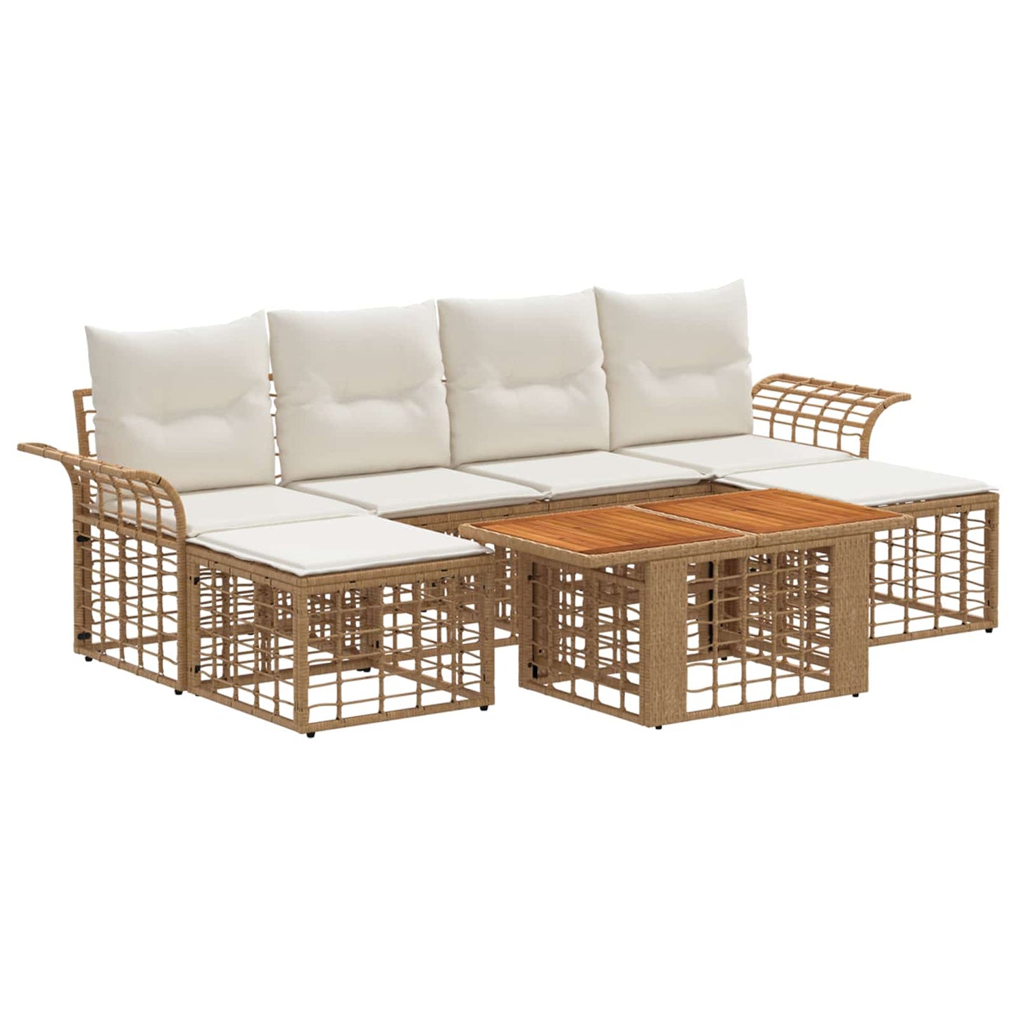 Gartensofa-set 7 stk. Natürlich und Cremweiß Poly-Rattan