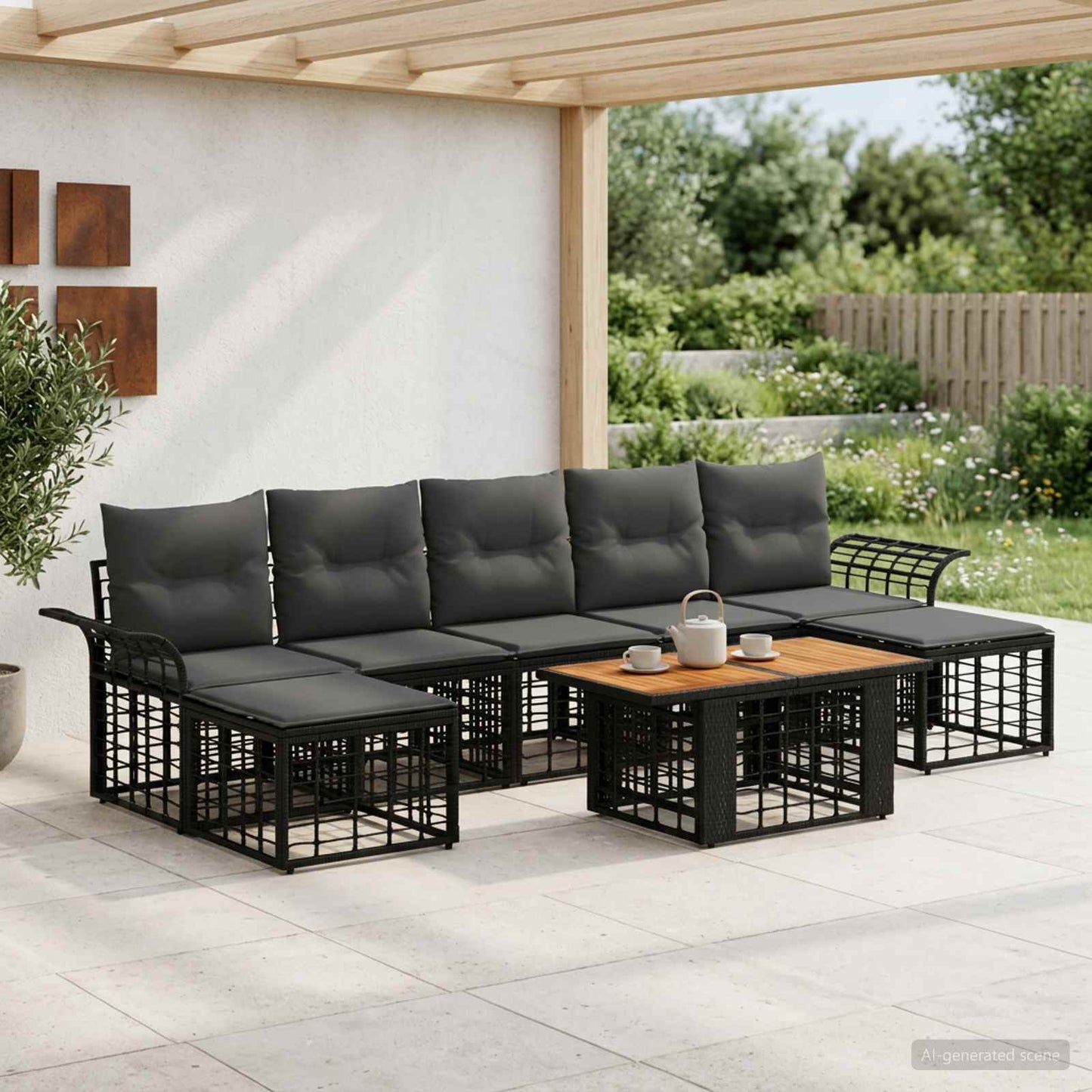 Gartensofa-set 8 stk. Schwarz und Dunkelgrau Poly-Rattan