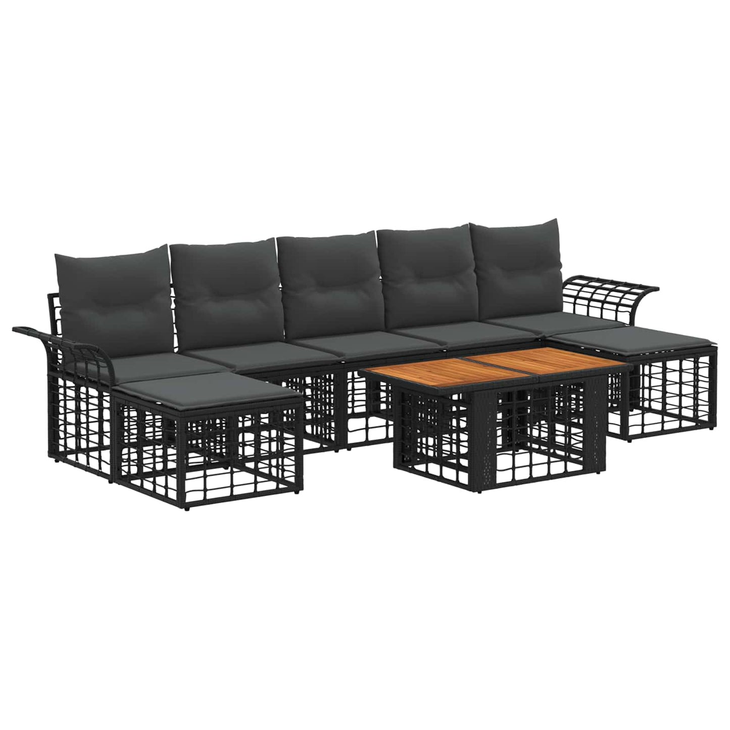 Gartensofa-set 8 stk. Schwarz und Dunkelgrau Poly-Rattan