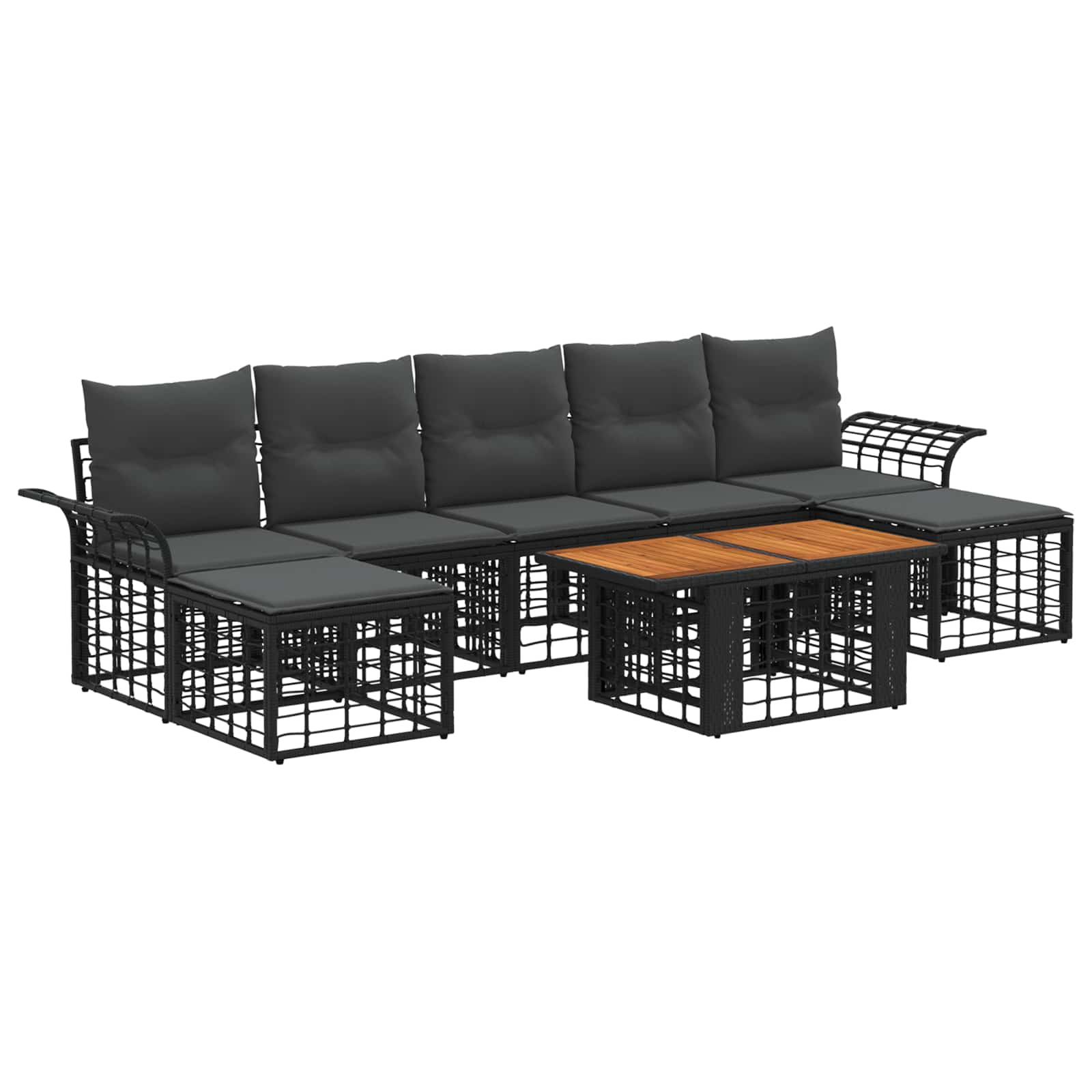 Gartensofa-set 8 stk. Schwarz und Dunkelgrau Poly-Rattan