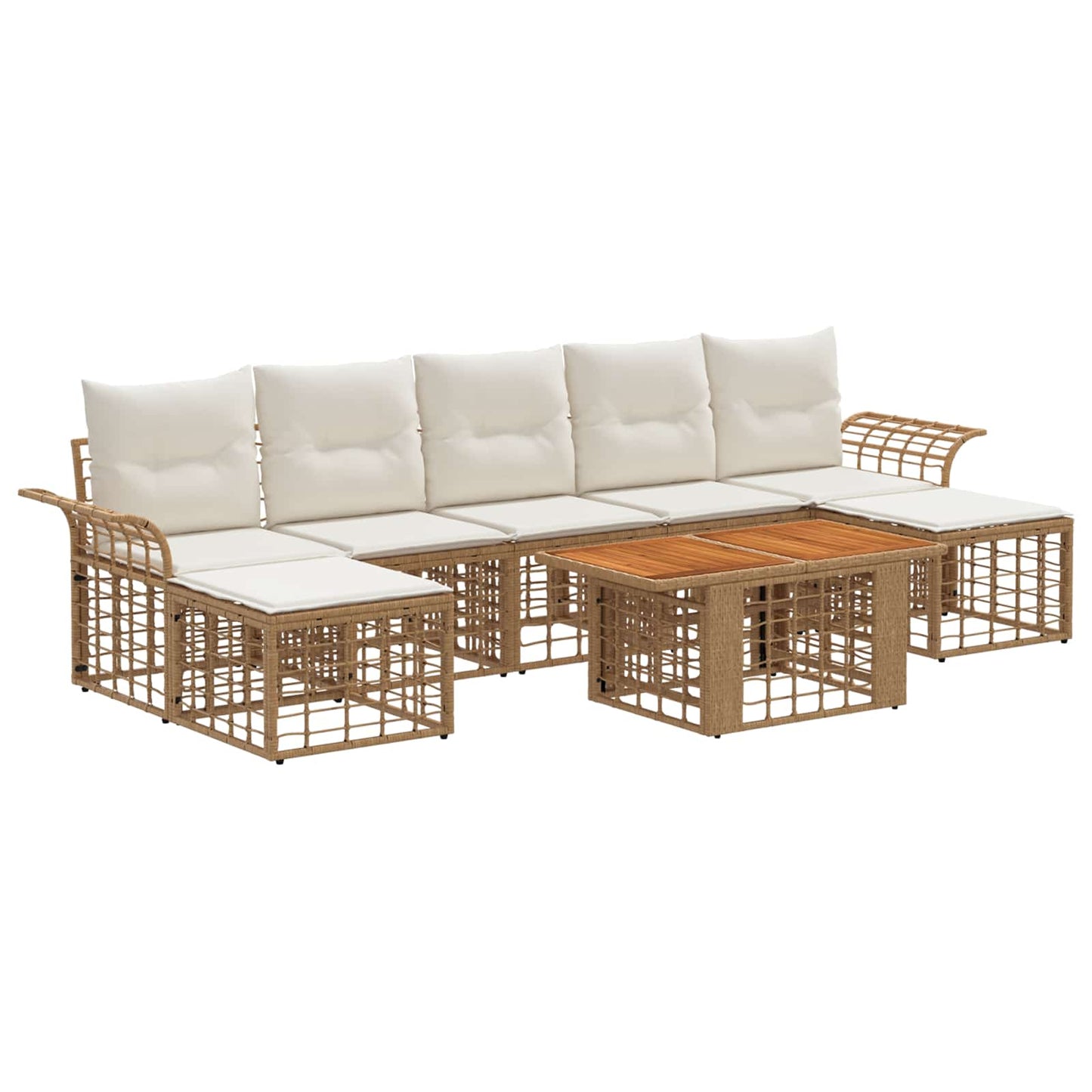 Gartensofa-set 8 stk. Natürlich und Cremweiß Poly-Rattan