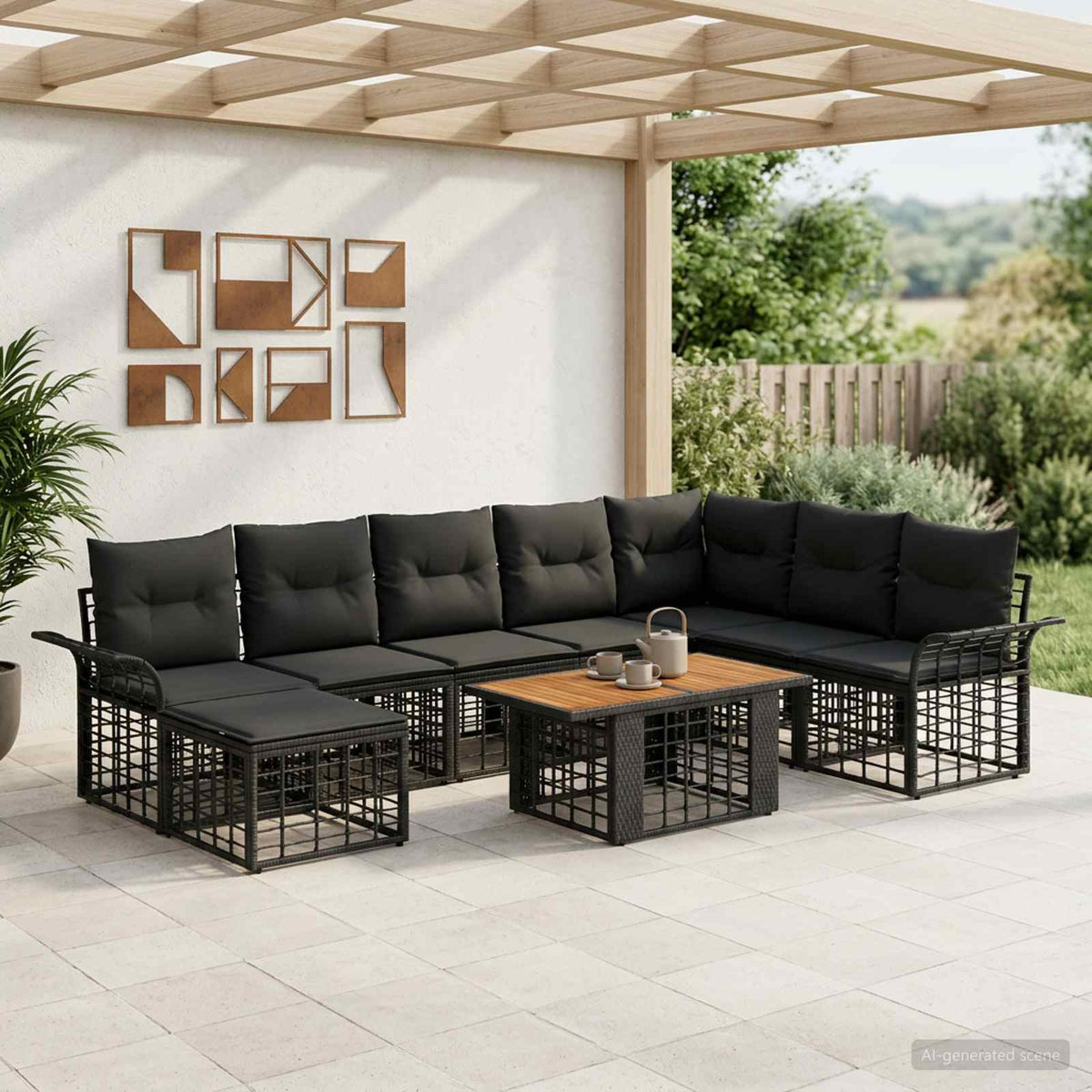 Gartensofa-set 9 stk. Schwarz und Dunkelgrau Poly-Rattan