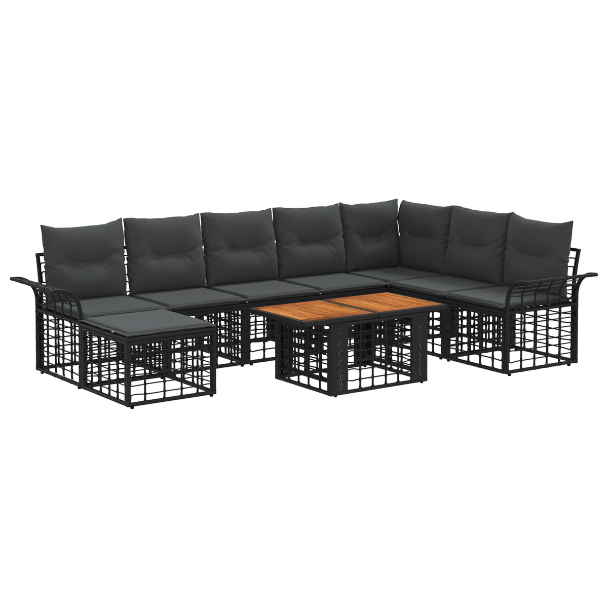 Gartensofa-set 9 stk. Schwarz und Dunkelgrau Poly-Rattan