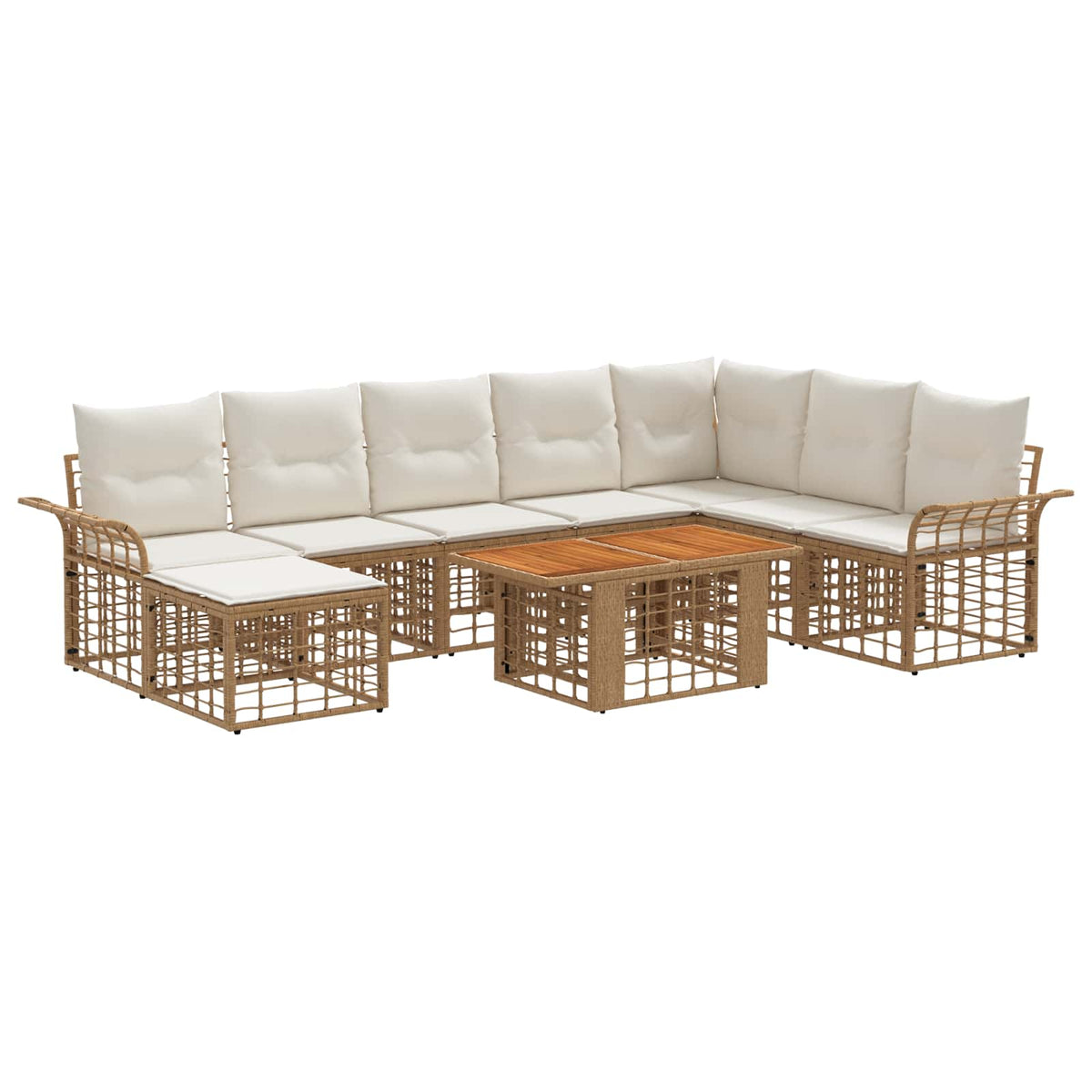 Gartensofa-set 9 stk. Natürlich und Cremweiß Poly-Rattan