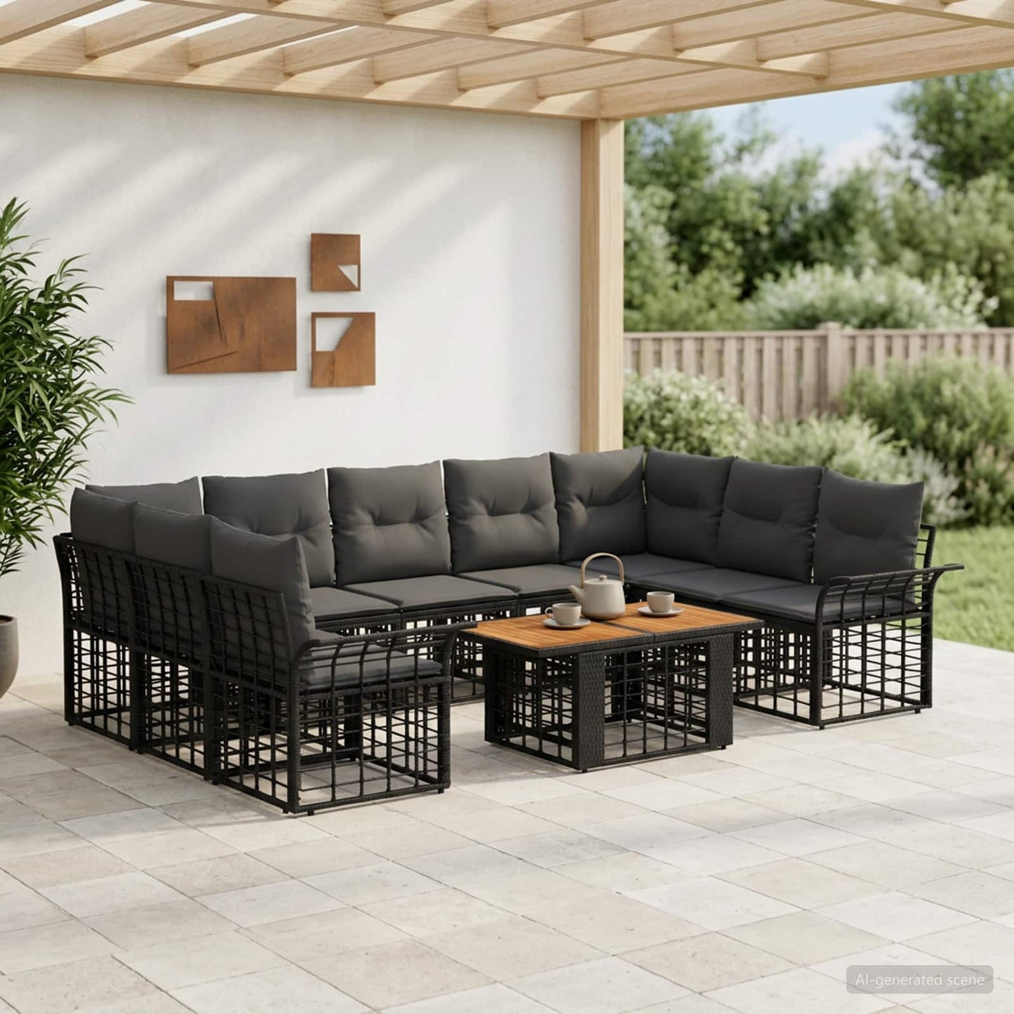 Gartensofa-set 10 stk. Schwarz und Dunkelgrau Poly-Rattan