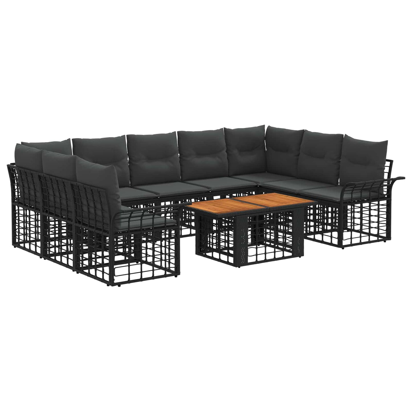 Gartensofa-set 10 stk. Schwarz und Dunkelgrau Poly-Rattan