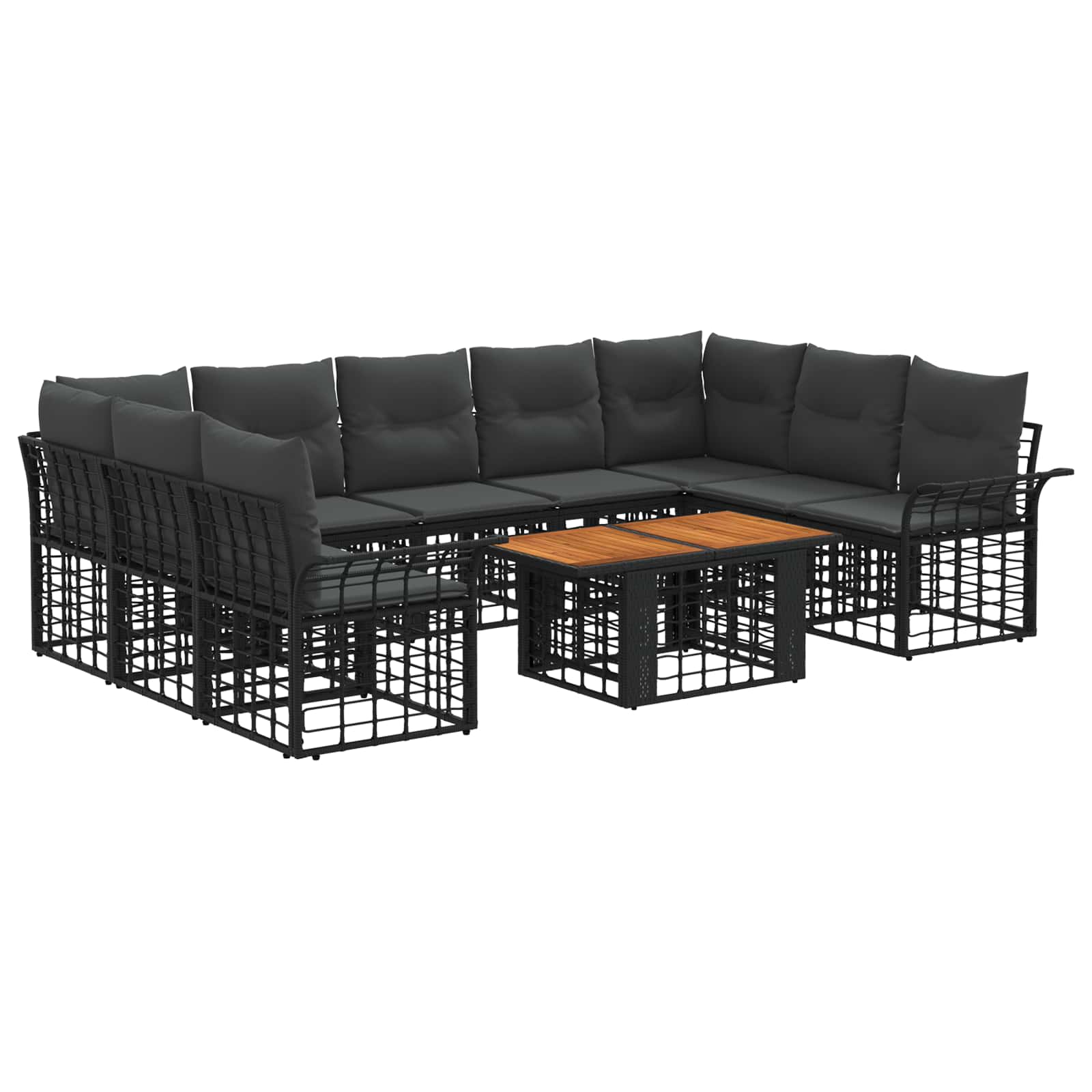 Gartensofa-set 10 stk. Schwarz und Dunkelgrau Poly-Rattan