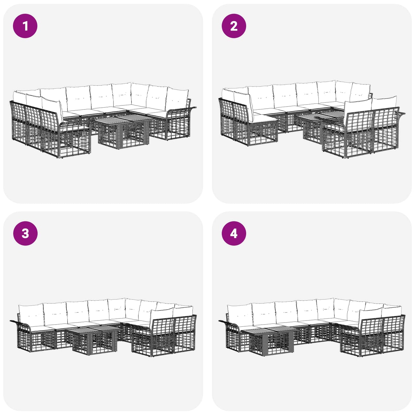 Gartensofa-set 10 stk. Schwarz und Dunkelgrau Poly-Rattan