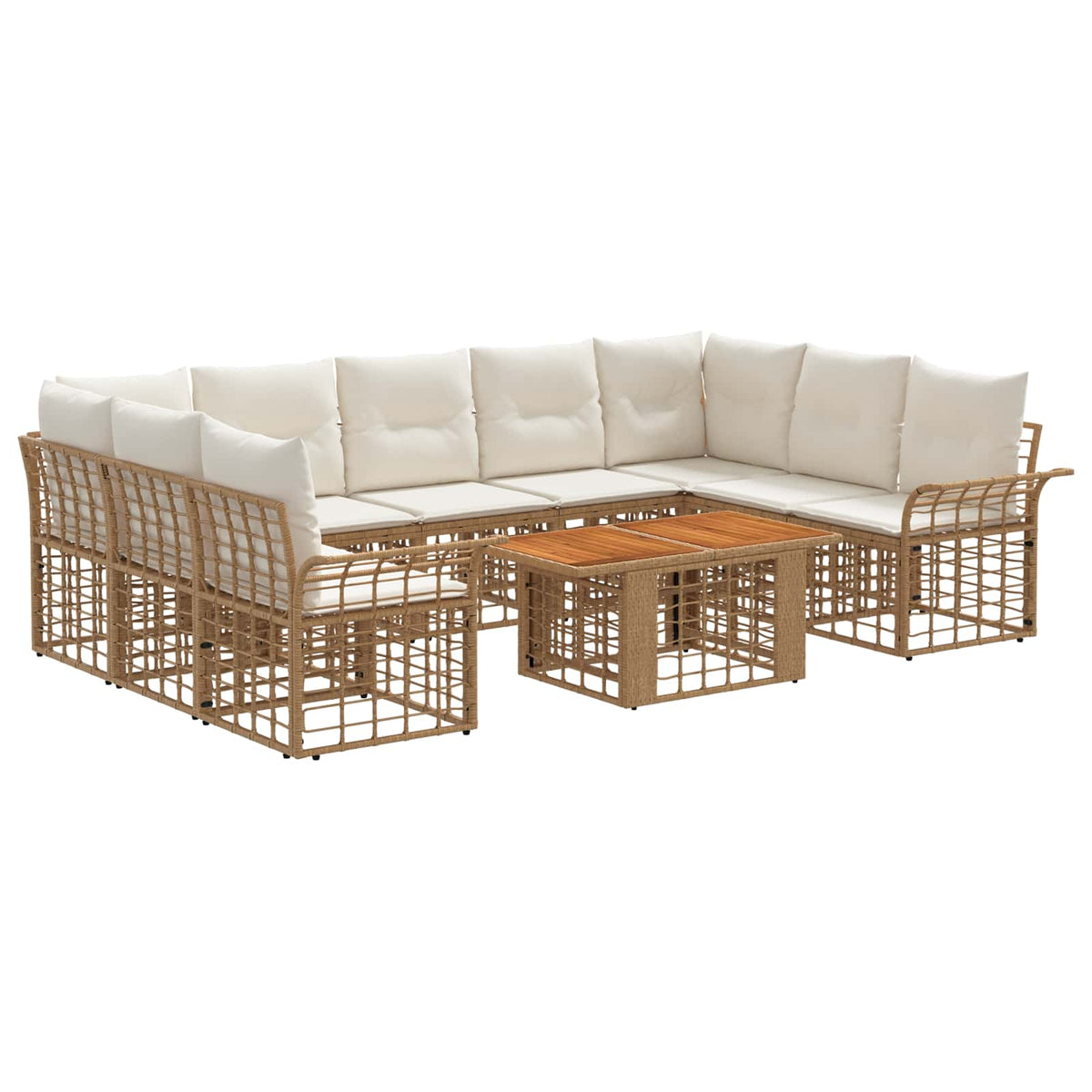 Gartensofa-set 10 stk. Natürlich und Cremweiß Poly-Rattan