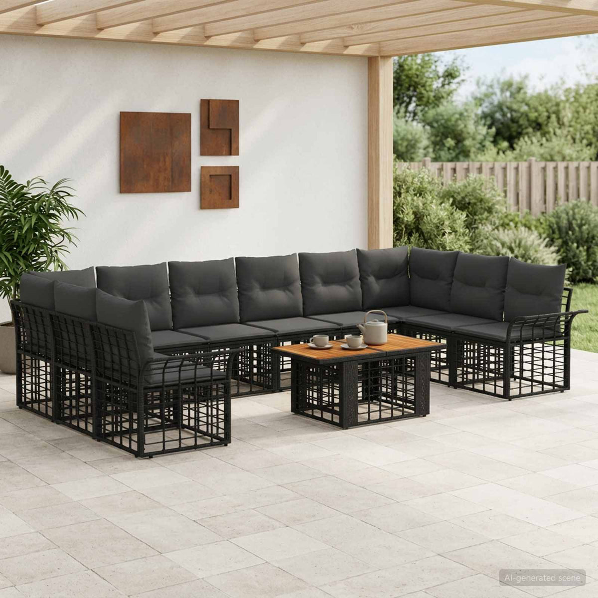 Gartensofa-set 11 stk. Schwarz und Dunkelgrau Poly-Rattan