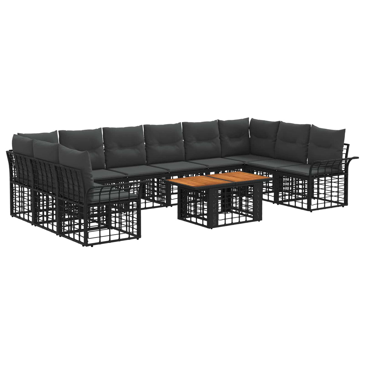 Gartensofa-set 11 stk. Schwarz und Dunkelgrau Poly-Rattan