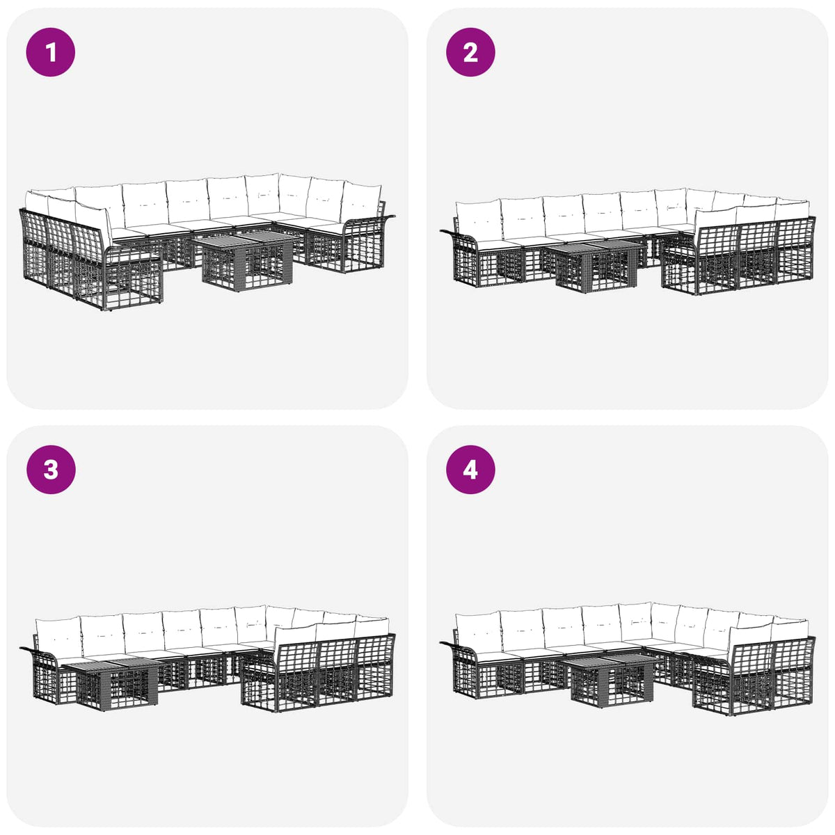 Gartensofa-set 11 stk. Schwarz und Dunkelgrau Poly-Rattan