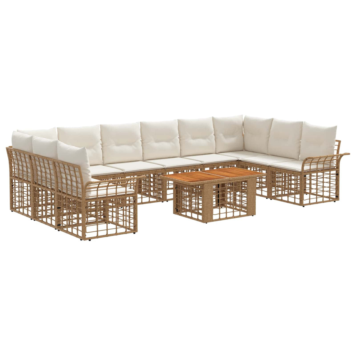 Gartensofa-set 11 stk. Natürlich und Cremweiß Poly-Rattan