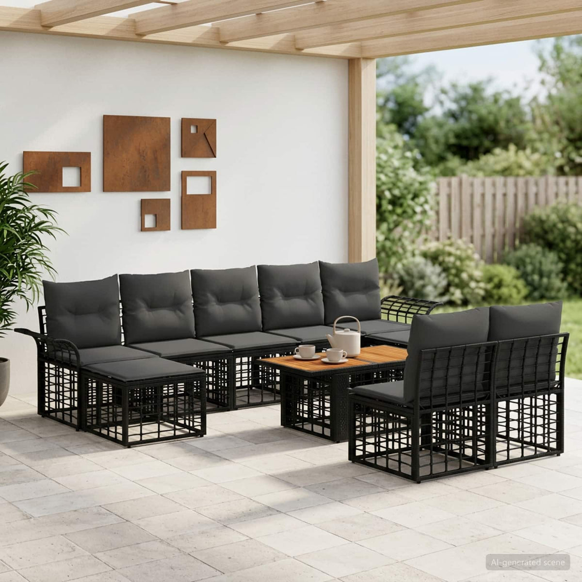 Gartensofa-set 10 stk. Schwarz und Dunkelgrau Poly-Rattan