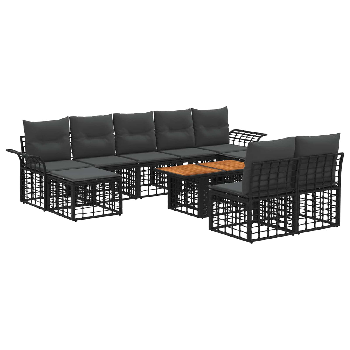 Gartensofa-set 10 stk. Schwarz und Dunkelgrau Poly-Rattan