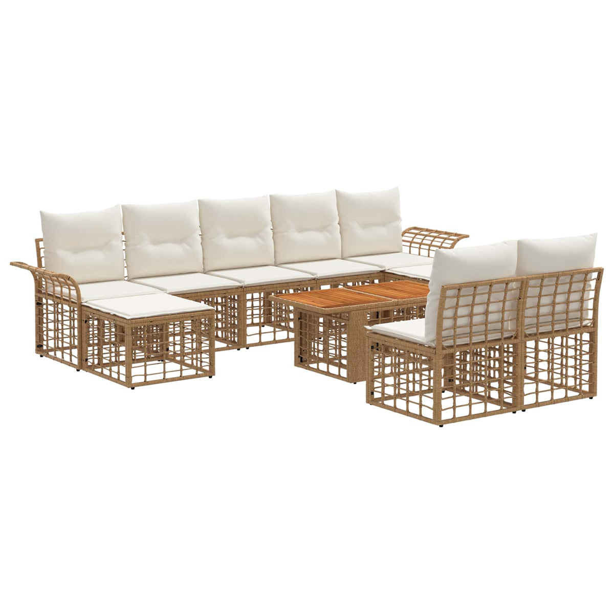 Gartensofa-set 10 stk. Natürlich und Cremweiß Poly-Rattan