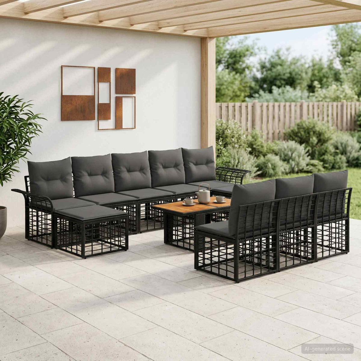 Gartensofa-set 11 stk. Schwarz und Dunkelgrau Poly-Rattan