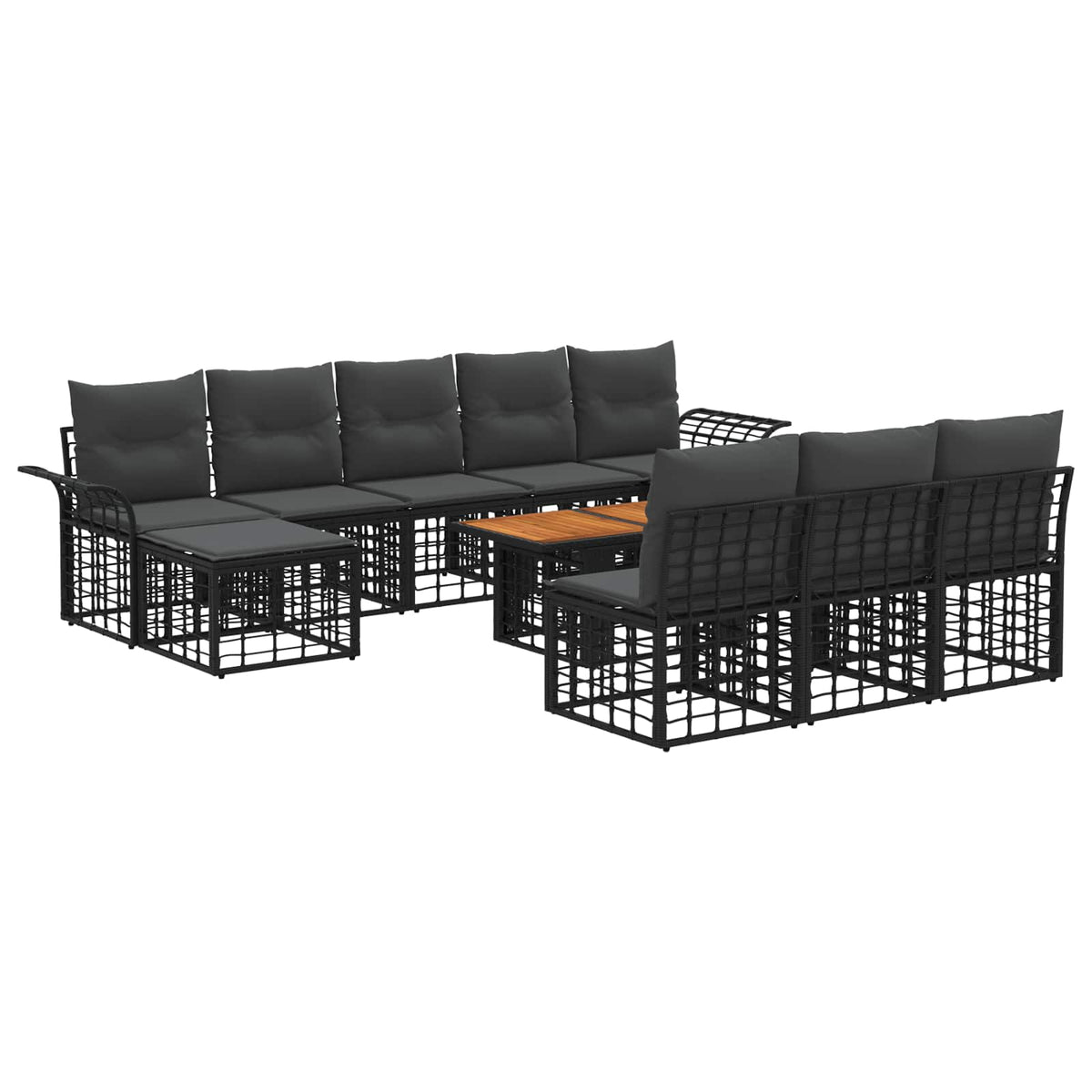 Gartensofa-set 11 stk. Schwarz und Dunkelgrau Poly-Rattan