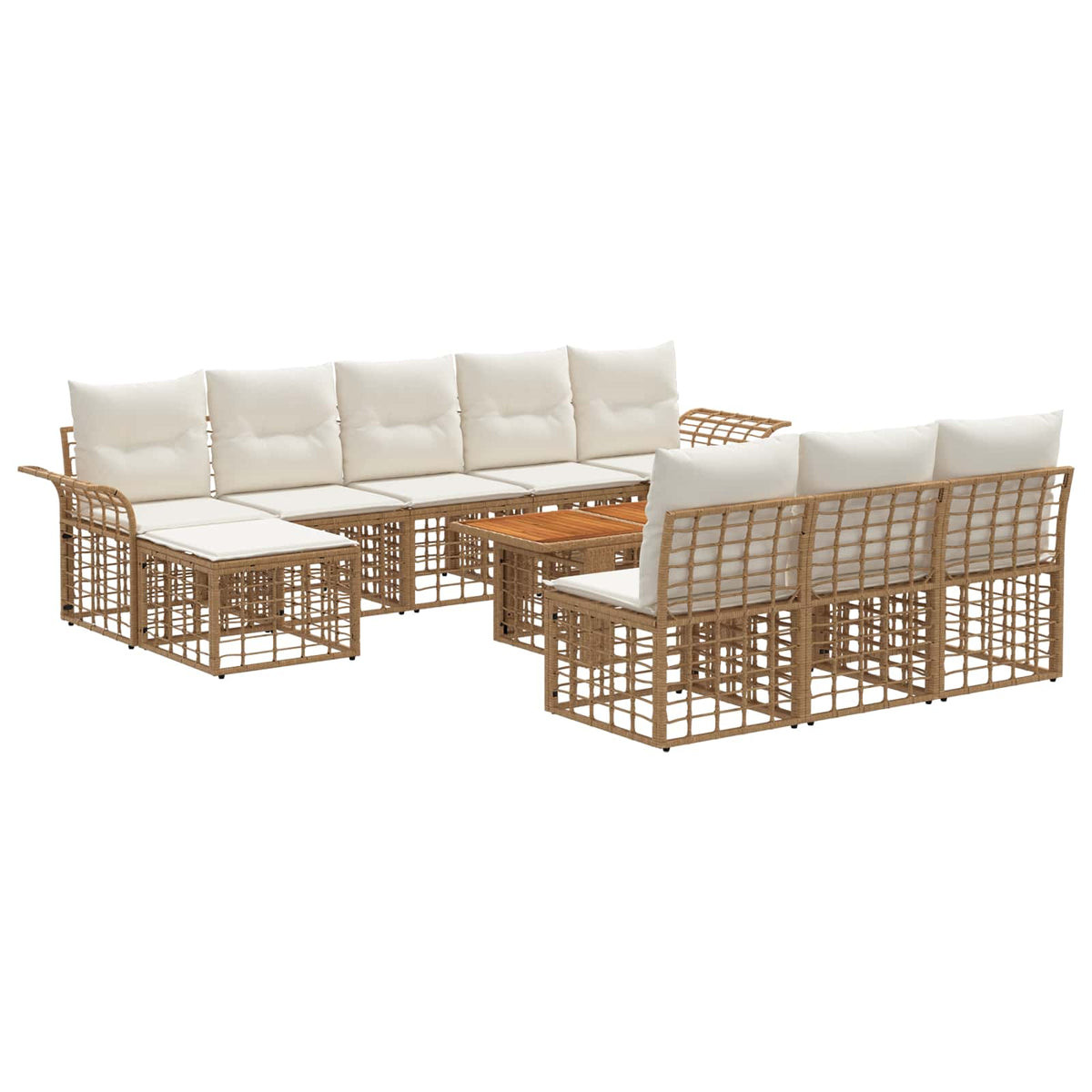 Gartensofa-set 11 stk. Natürlich und Cremweiß Poly-Rattan