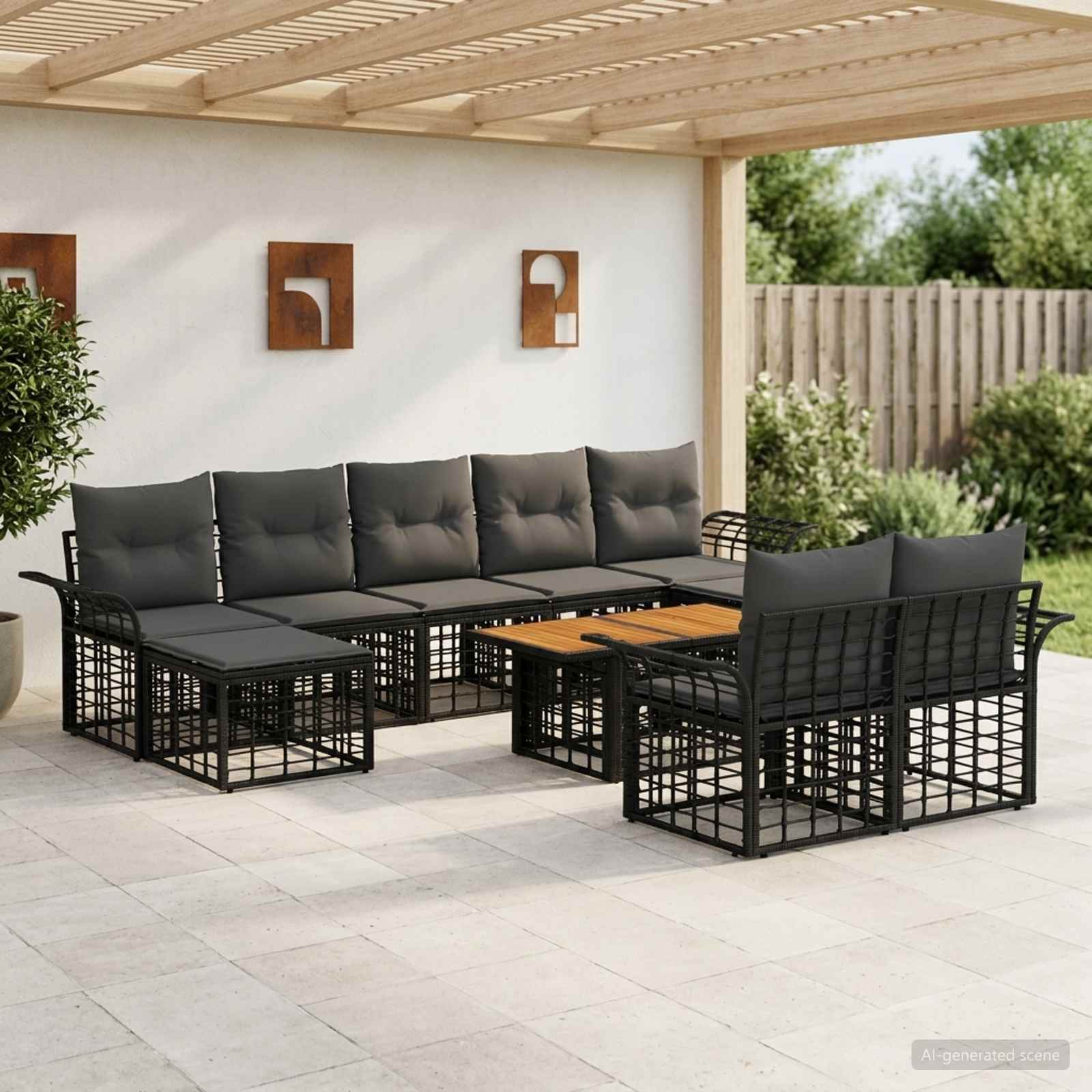 Gartensofa-set 10 stk. Schwarz und Dunkelgrau Poly-Rattan