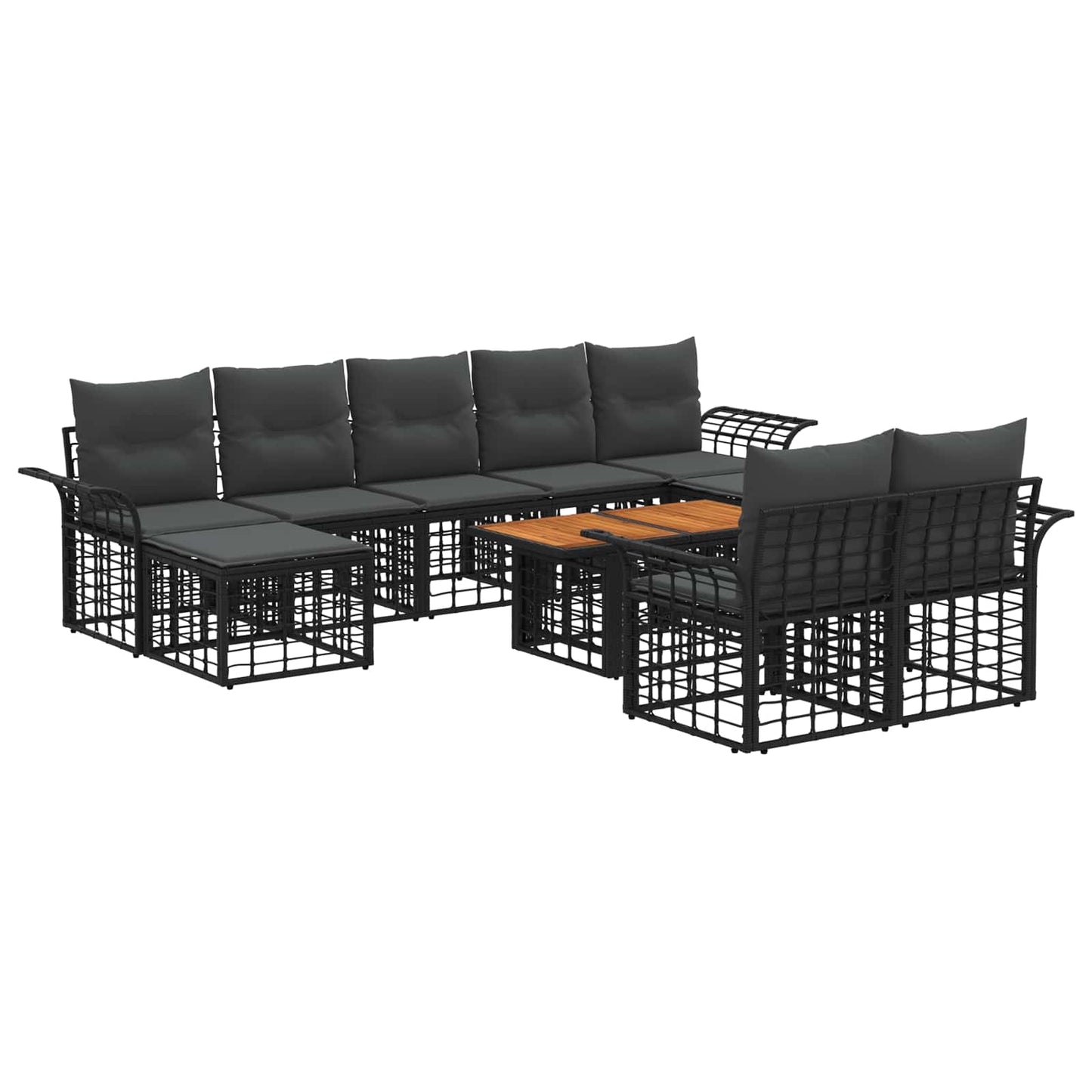 Gartensofa-set 10 stk. Schwarz und Dunkelgrau Poly-Rattan