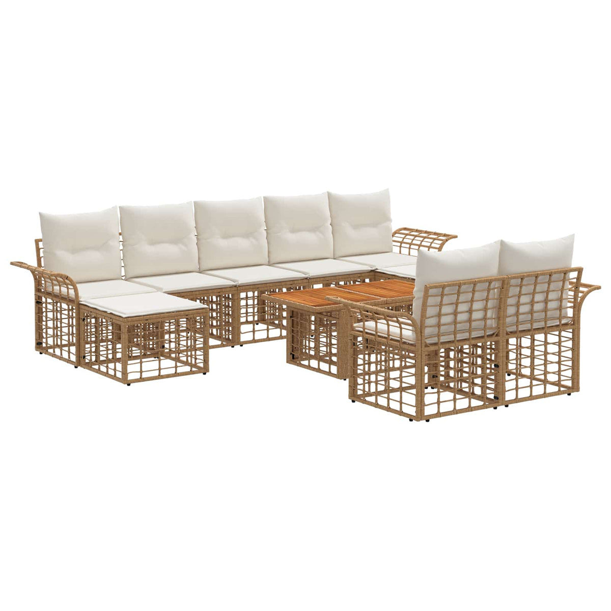 Gartensofa-set 10 stk. Natürlich und Cremweiß Poly-Rattan