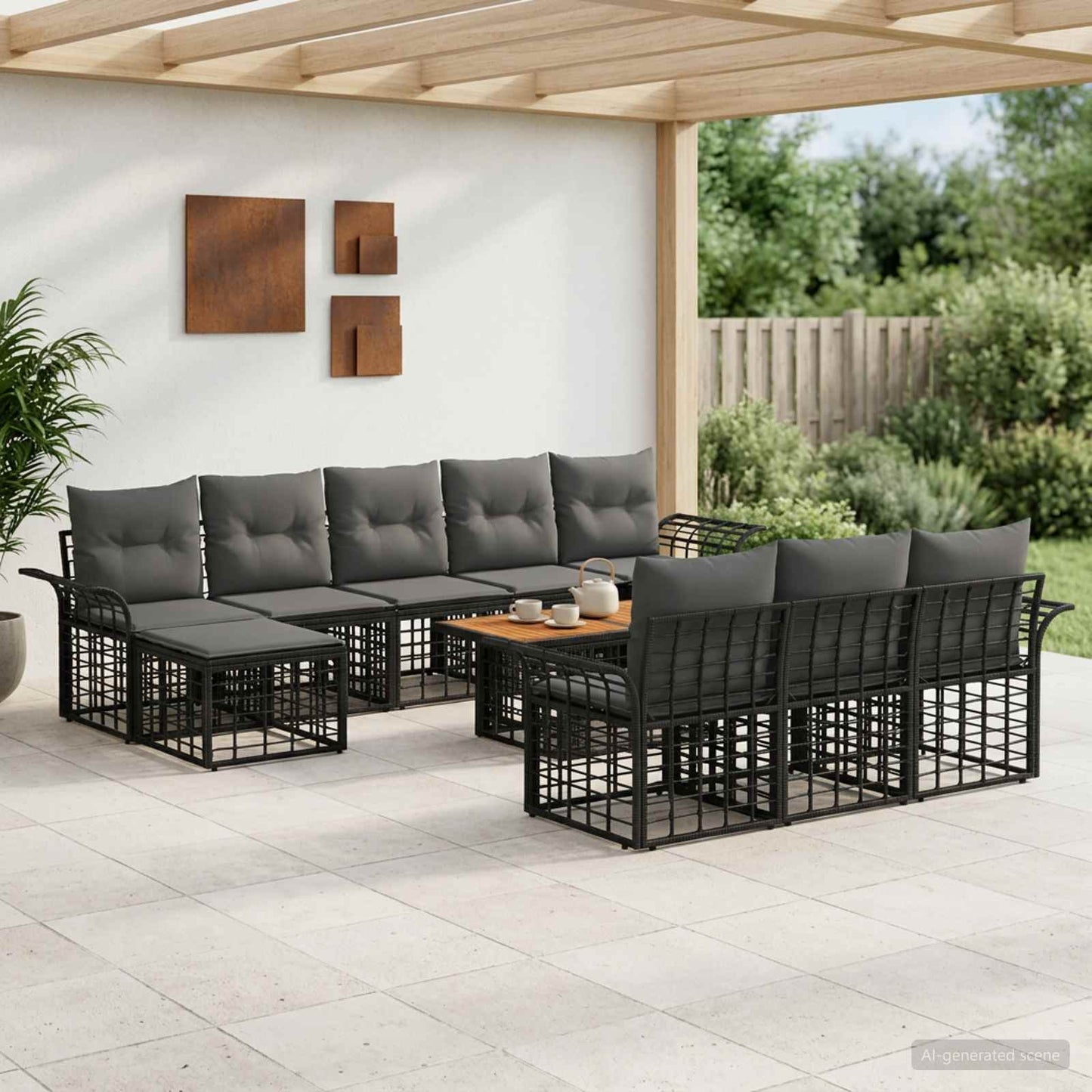 Gartensofa-set 11 stk. Schwarz und Dunkelgrau Poly-Rattan