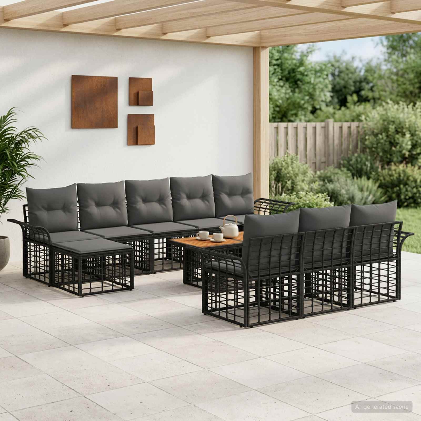 Gartensofa-set 11 stk. Schwarz und Dunkelgrau Poly-Rattan