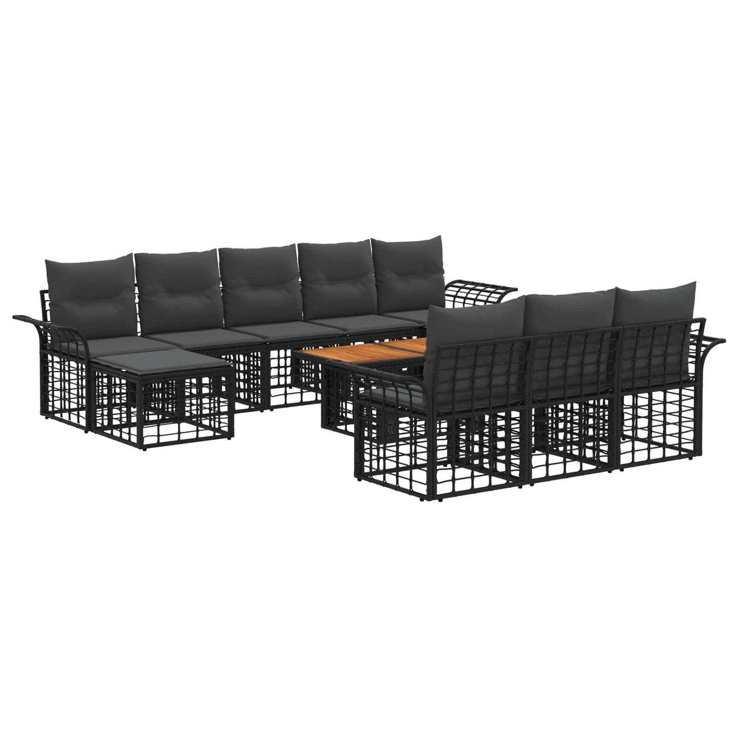 Gartensofa-set 11 stk. Schwarz und Dunkelgrau Poly-Rattan