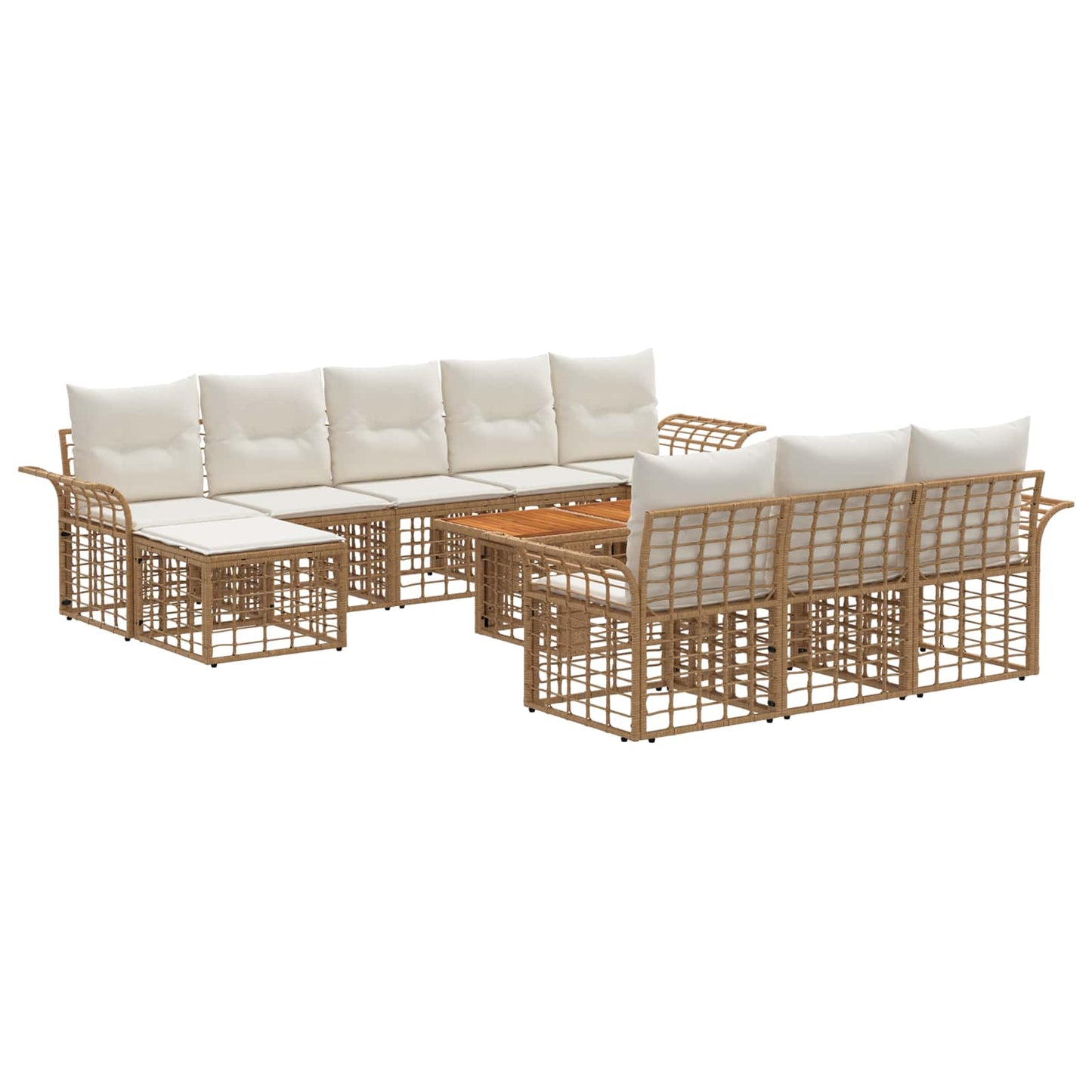 Gartensofa-set 11 stk. Natürlich und Cremweiß Poly-Rattan