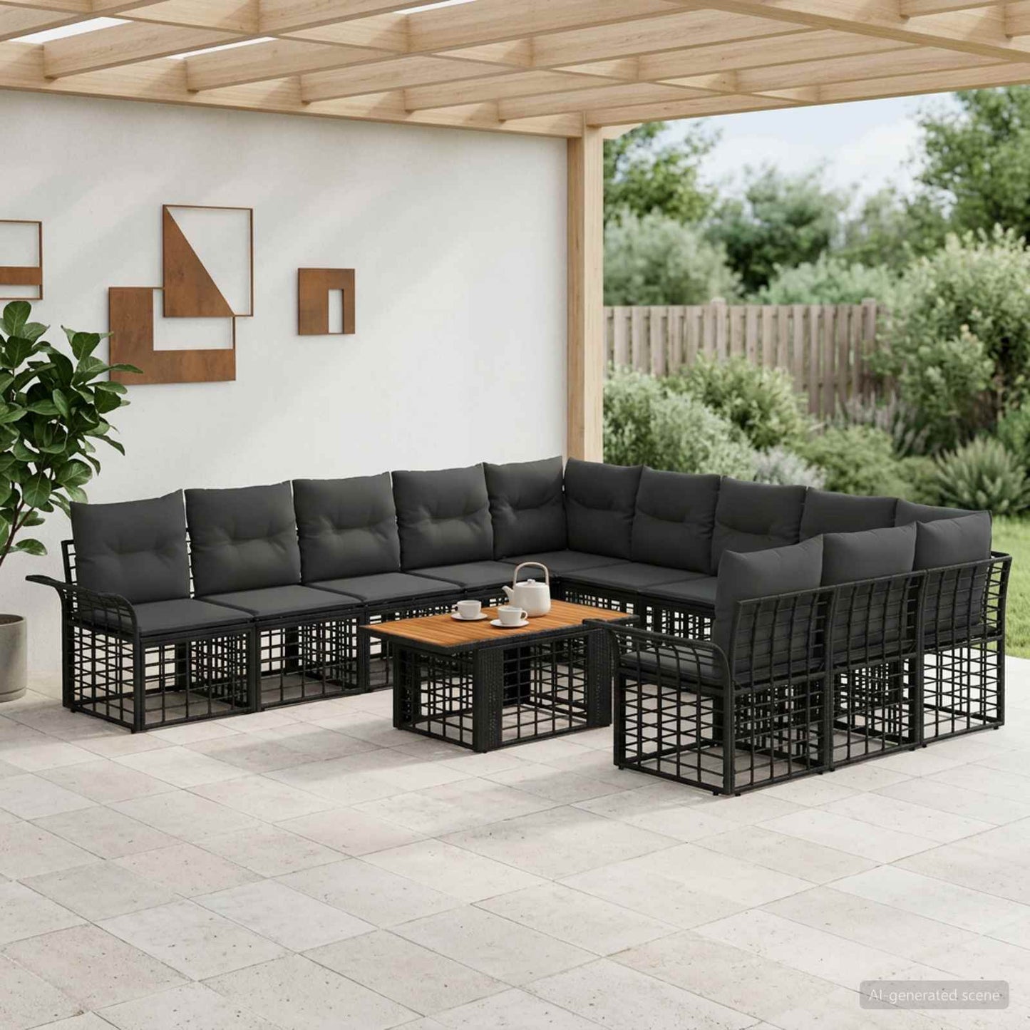 Gartensofa-set 12 stk. Schwarz und Dunkelgrau Poly-Rattan