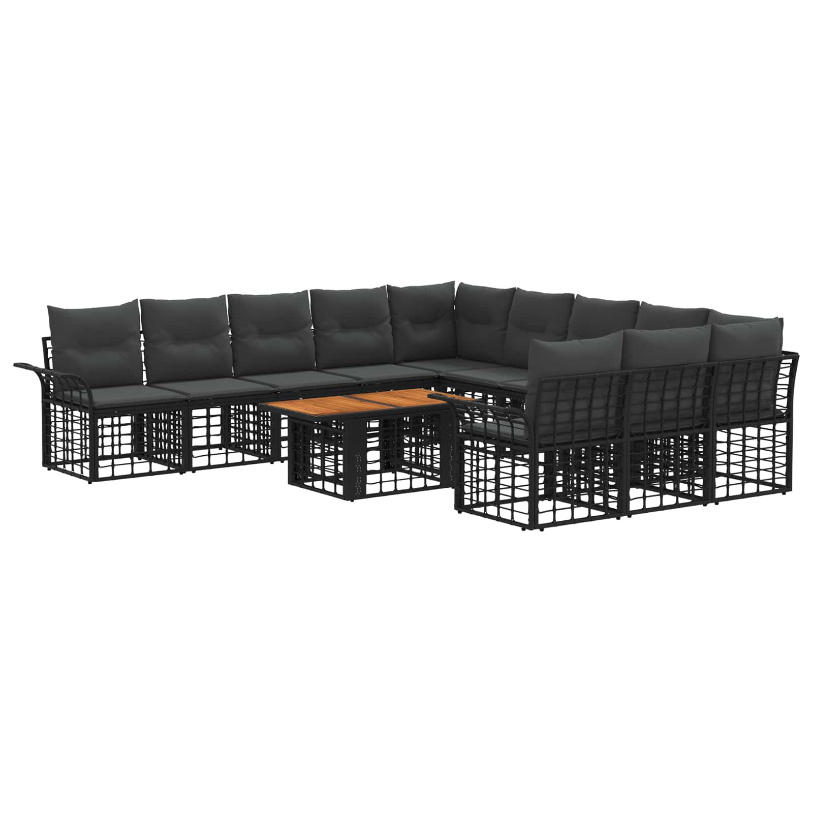 Gartensofa-set 12 stk. Schwarz und Dunkelgrau Poly-Rattan