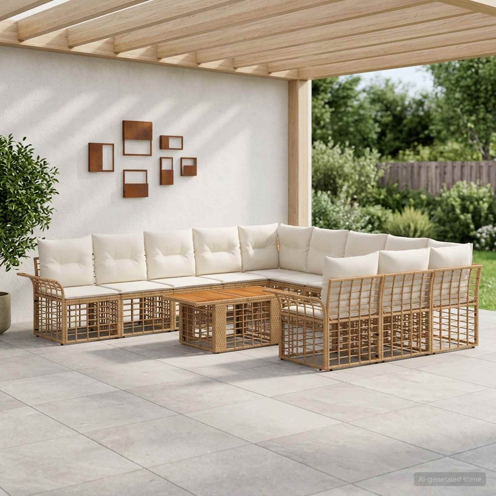 Gartensofa-set 12 stk. Natürlich und Cremweiß Poly-Rattan