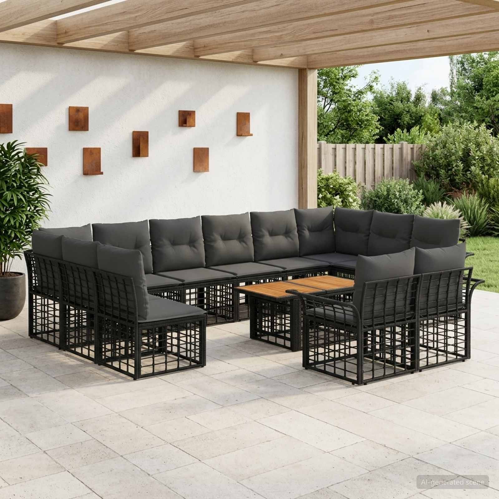 Gartensofa-set 13 stk. Schwarz und Dunkelgrau Poly-Rattan