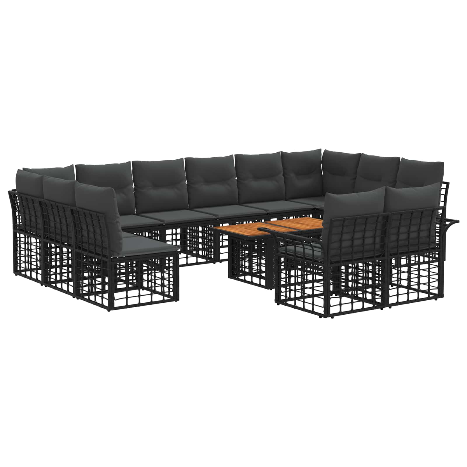 Gartensofa-set 13 stk. Schwarz und Dunkelgrau Poly-Rattan