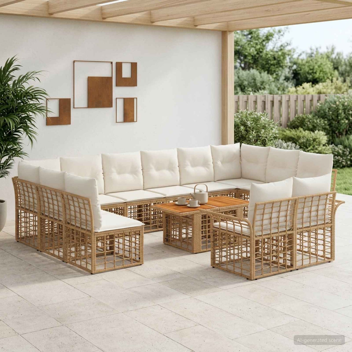 Gartensofa-set 13 stk. Natürlich und Cremweiß Poly-Rattan