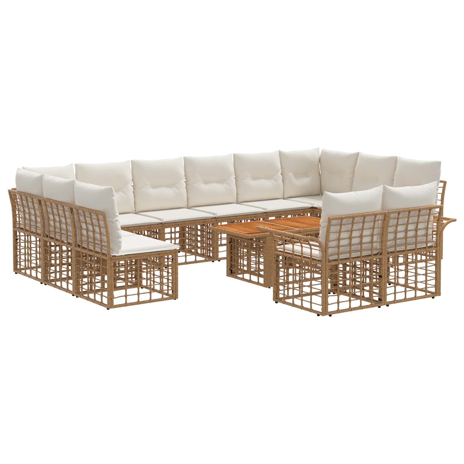 Gartensofa-set 13 stk. Natürlich und Cremweiß Poly-Rattan
