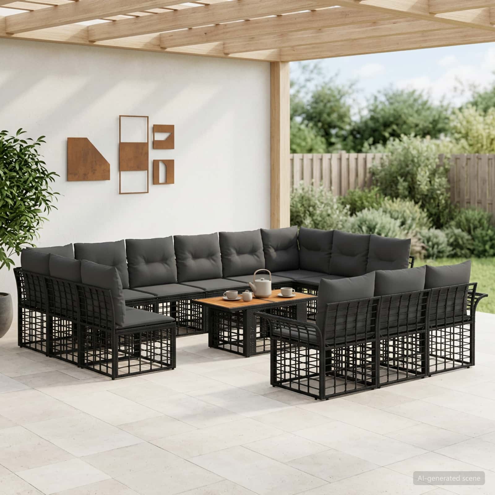 Gartensofa-set 14 stk. Schwarz und Dunkelgrau Poly-Rattan