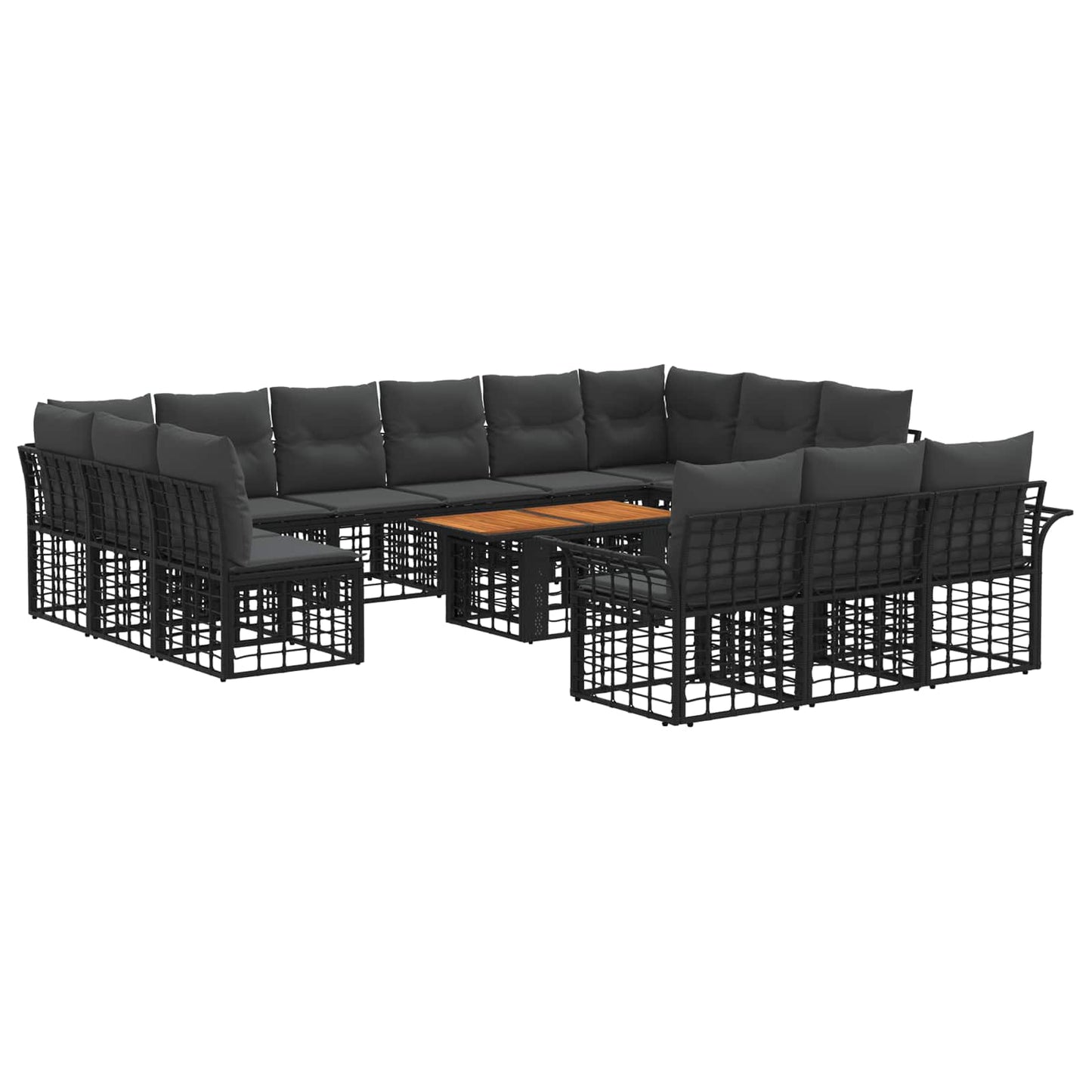 Gartensofa-set 14 stk. Schwarz und Dunkelgrau Poly-Rattan