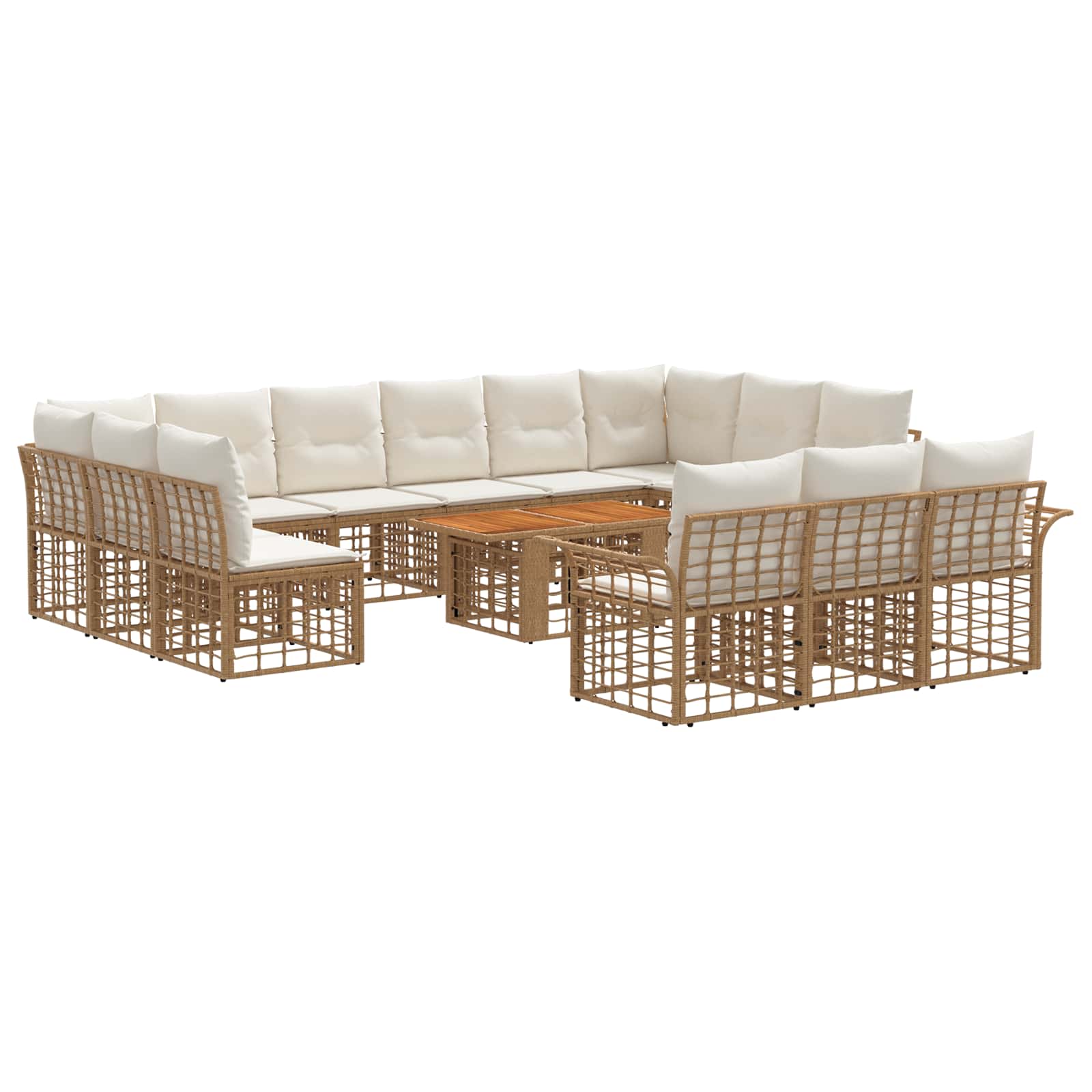 Gartensofa-set 14 stk. Natürlich und Cremweiß Poly-Rattan