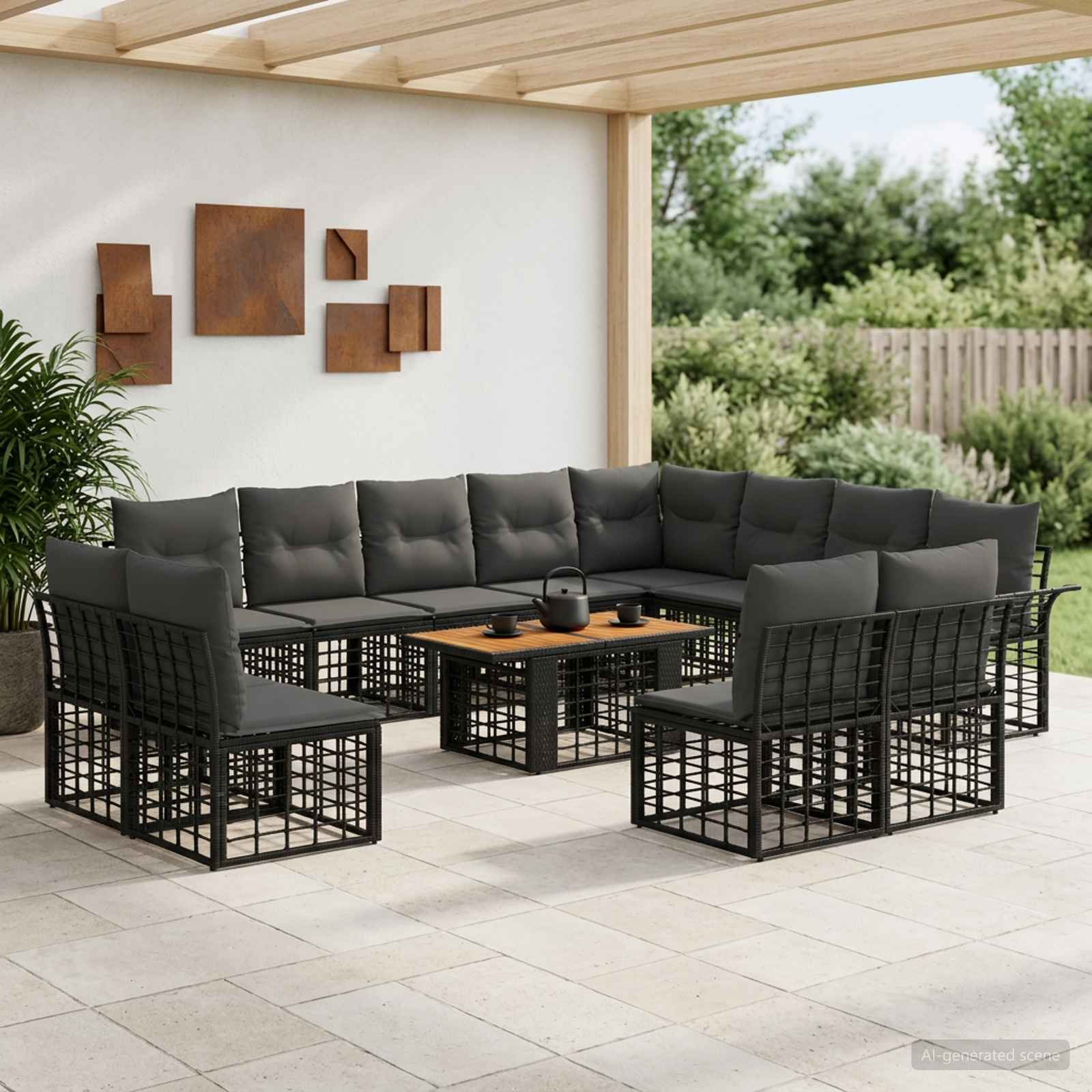 Gartensofa-set 13 stk. Schwarz und Dunkelgrau Poly-Rattan