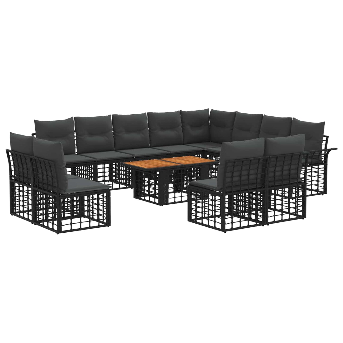 Gartensofa-set 13 stk. Schwarz und Dunkelgrau Poly-Rattan