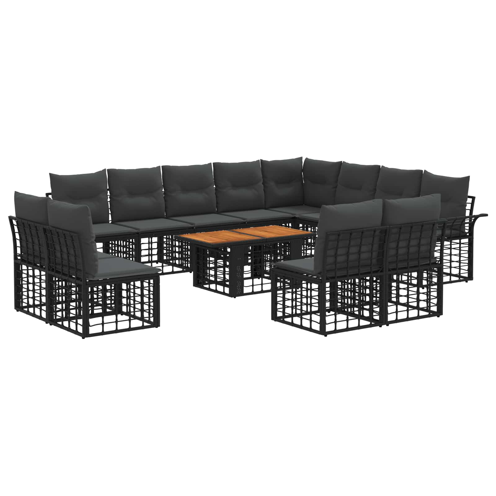 Gartensofa-set 13 stk. Schwarz und Dunkelgrau Poly-Rattan