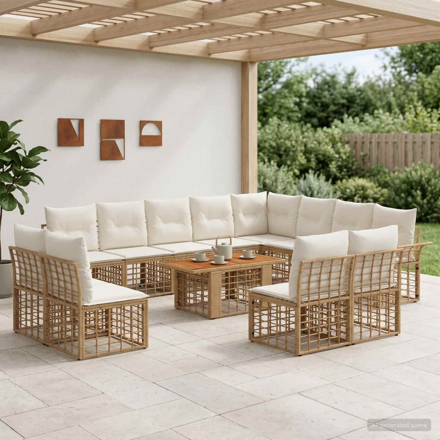 Gartensofa-set 13 stk. Natürlich und Cremweiß Poly-Rattan