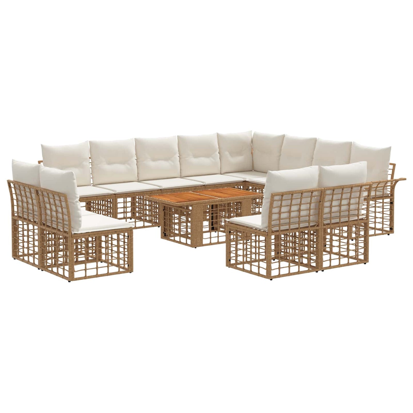 Gartensofa-set 13 stk. Natürlich und Cremweiß Poly-Rattan