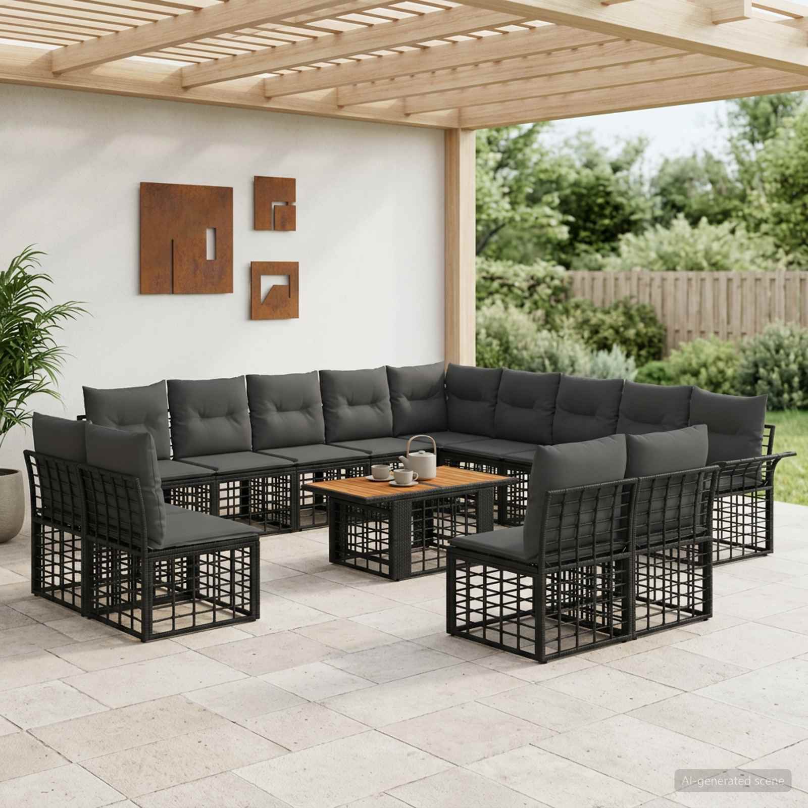 Gartensofa-set 14 stk. Schwarz und Dunkelgrau Poly-Rattan