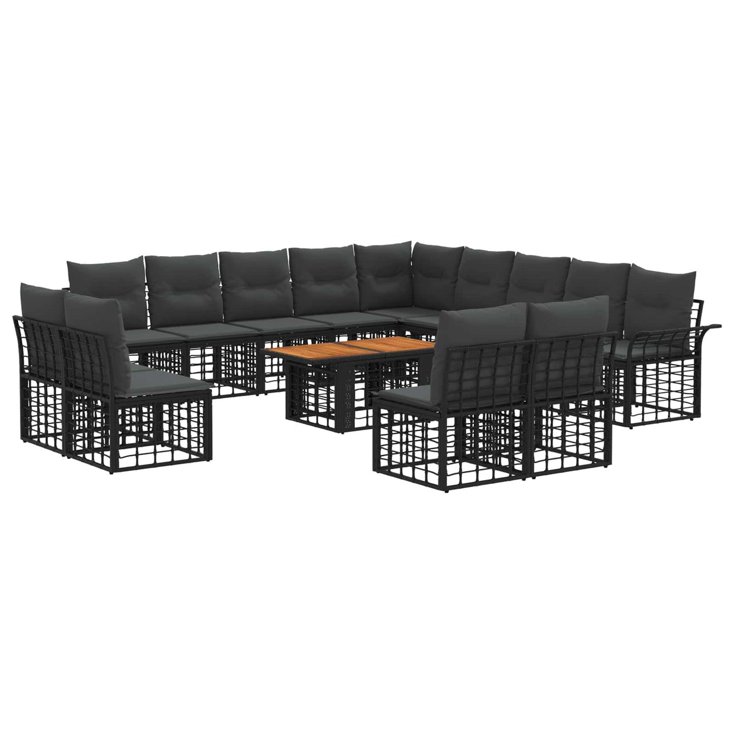 Gartensofa-set 14 stk. Schwarz und Dunkelgrau Poly-Rattan